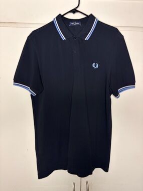 Fred Perry Black Polo with Light Blue Trim